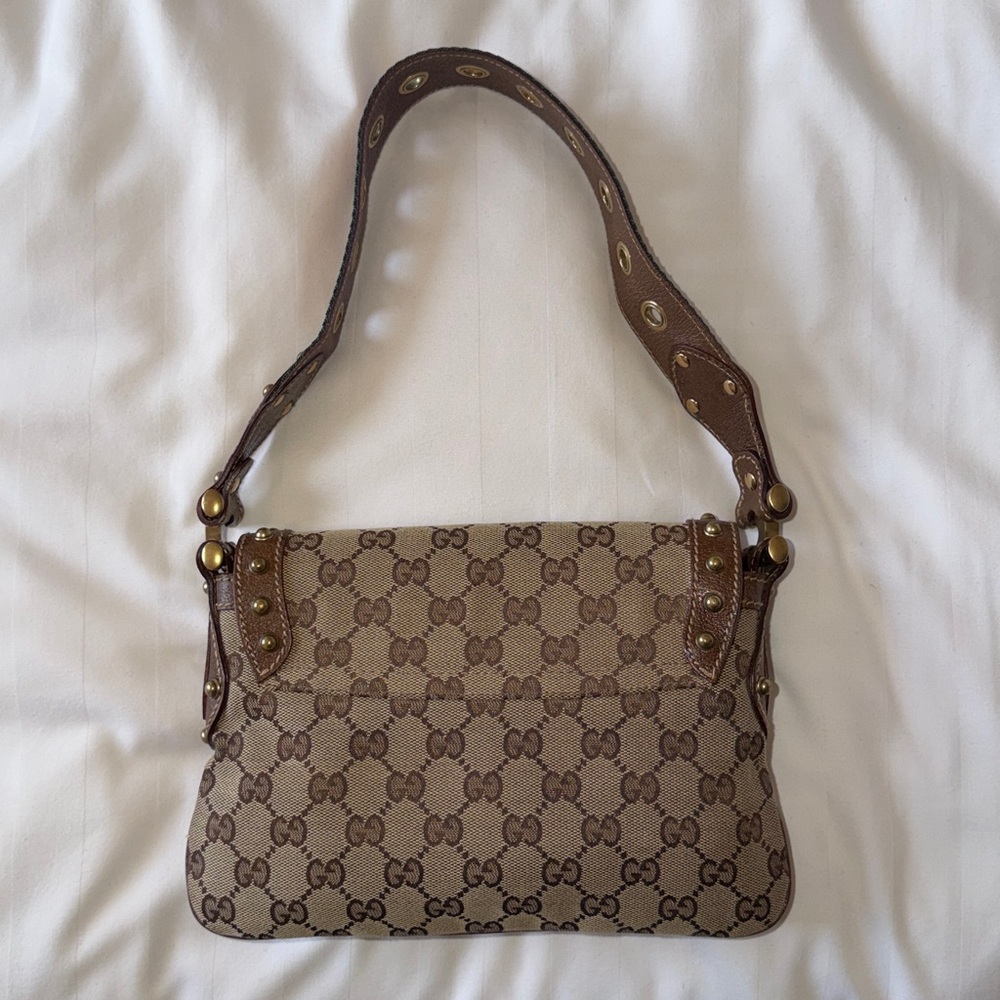 ‼️Vintage Gucci Pelham Runway Studded GG Monogram Striped Strap Shoulder Bag - Picture 4 of 16
